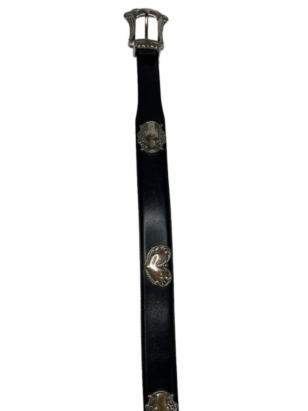 Fossil Genuine Leather Black Belt Heart Rectangle Concho Silver Medallion BT7713 - Picture 10 of 11